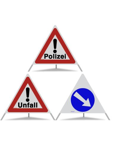 TRIOPAN Faltsignal 90 Kombi R2 Retro-reflektierend mit Etui (Polizei - Unfall - Rechts umfahren)