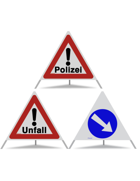 TRIOPAN Faltsignal 90 Kombi R2 Retro-reflektierend mit Etui (Polizei - Unfall - Rechts umfahren)