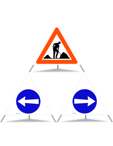 TRIOPAN Faltsignal 90 Tagesleuchtend Kombi mit Etui (Baustelle - Fahrtrichtung links - Fahrtrichtung rechts)