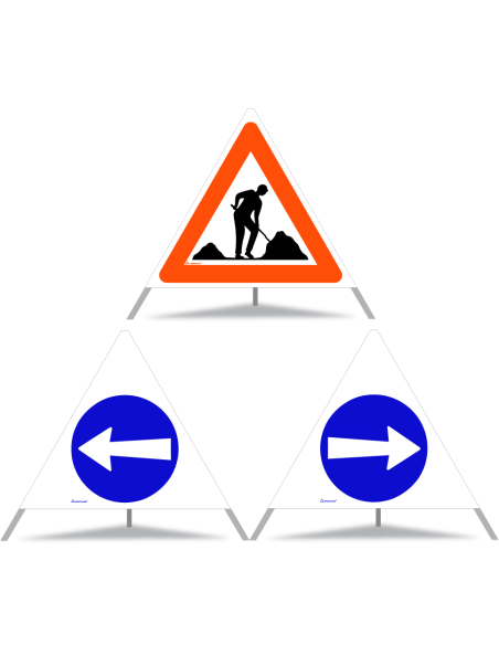 TRIOPAN Faltsignal 90 Tagesleuchtend Kombi mit Etui (Baustelle - Fahrtrichtung links - Fahrtrichtung rechts)