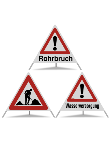 TRIOPAN Faltsignal 90 Kombi R2 Retro-reflektierend mit Etui (Rohrbruch - Baustelle - Wasserversorgung)
