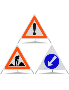 TRIOPAN Faltsignal 90 Kombi R1 Reflektierend mit Etui (Andere Gefahren - Baustelle - Links umfahren)