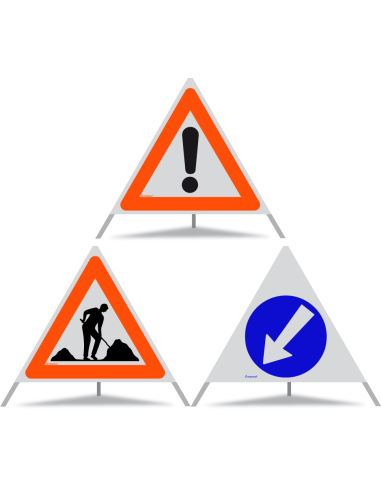 TRIOPAN Faltsignal 90 Kombi R1 Reflektierend mit Etui (Andere Gefahren - Baustelle - Links umfahren)
