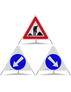 TRIOPAN Faltsignal 60 Kombi mit R2 Retro-reflektierend Etui (Baustelle - Links umfahren - Rechts umfahren)