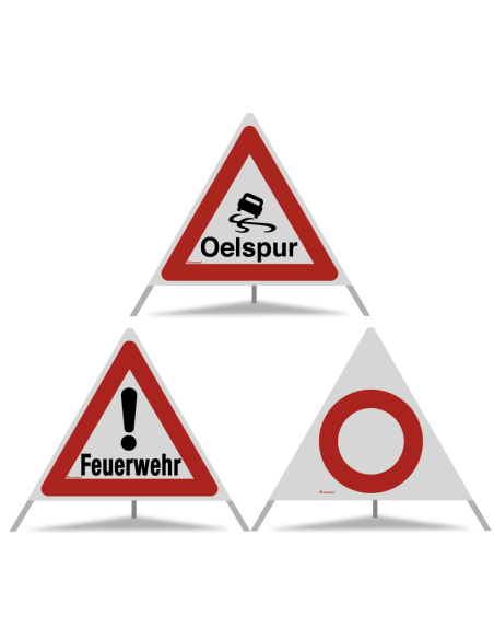 TRIOPAN Faltsignal 90 Kombi mit R2 Retro-reflektierend Etui (Oelspur - Feuerwehr - Fahrverbot)