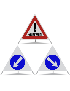 TRIOPAN Faltsignal 90 R2 Retro-reflektierend Kombi mit Etui (Feuerwehr - Links umfahren - Rechts umfahren)
