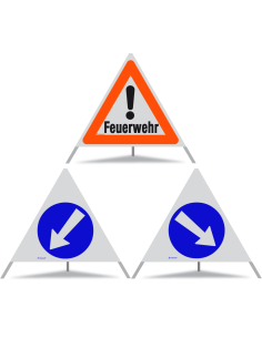 TRIOPAN Faltsignal 90 R1 Reflektierend Kombi mit Etui (Feuerwehr - Links umfahren - Rechts umfahren)