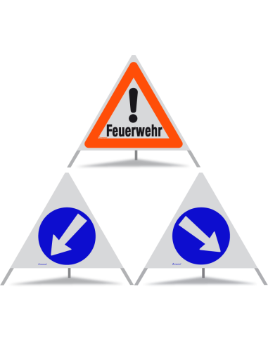TRIOPAN Faltsignal 90 R1 Reflektierend Kombi mit Etui (Feuerwehr - Links umfahren - Rechts umfahren)