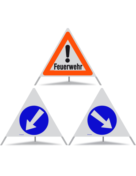 TRIOPAN Faltsignal 90 R1 Reflektierend Kombi mit Etui (Feuerwehr - Links umfahren - Rechts umfahren)