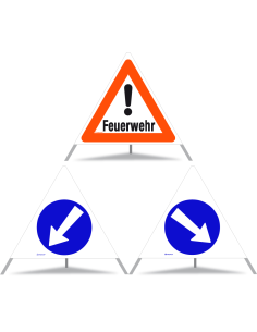 TRIOPAN Faltsignal 90 Tagesleuchtend Kombi mit Etui (Feuerwehr - Links umfahren - Rechts umfahren)