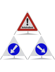 TRIOPAN Faltsignal 90 R2 Retro-reflektierend Kombi mit Etui (Verkehrsdienst - Links umfahren - Rechts umfahren)