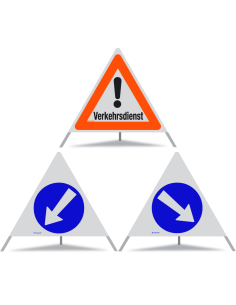 TRIOPAN Faltsignal 90 R1 Reflektierend Kombi mit Etui (Verkehrsdienst - Links umfahren - Rechts umfahren)