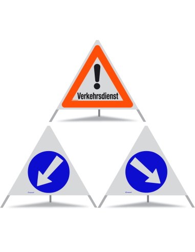 TRIOPAN Faltsignal 90 R1 Reflektierend Kombi mit Etui (Verkehrsdienst - Links umfahren - Rechts umfahren)