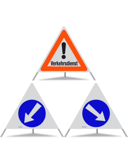 TRIOPAN Faltsignal 90 R1 Reflektierend Kombi mit Etui (Verkehrsdienst - Links umfahren - Rechts umfahren)