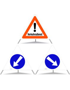 TRIOPAN Faltsignal 90 Tagesleuchtend Kombi mit Etui (Verkehrsdienst - Links umfahren - Rechts umfahren)