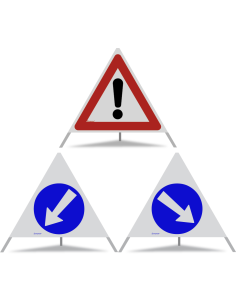 TRIOPAN Faltsignal 90 R2 Retro-reflektierend Kombi mit Etui (Andere Gefahren - Links umfahren - Rechts umfahren)