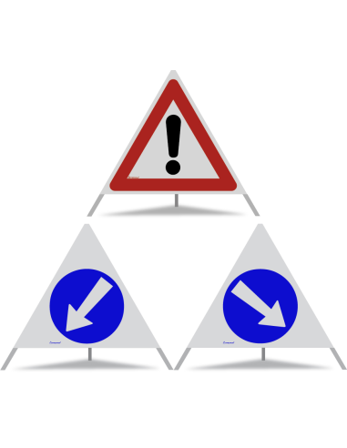 TRIOPAN Faltsignal 90 R2 Retro-reflektierend Kombi mit Etui (Andere Gefahren - Links umfahren - Rechts umfahren)