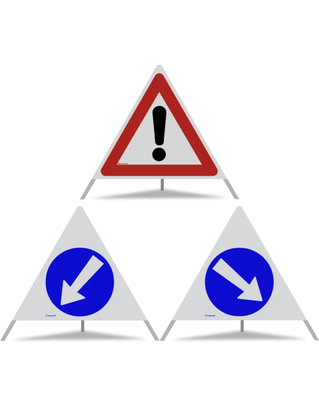 TRIOPAN Faltsignal 90 R2 Retro-reflektierend Kombi mit Etui (Andere Gefahren - Links umfahren - Rechts umfahren)