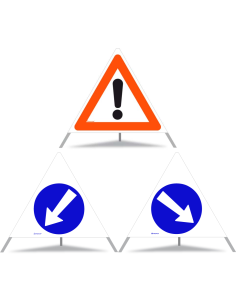 TRIOPAN Faltsignal 90 Tagesleuchtend Kombi mit Etui (Andere Gefahren - Links umfahren - Rechts umfahren)