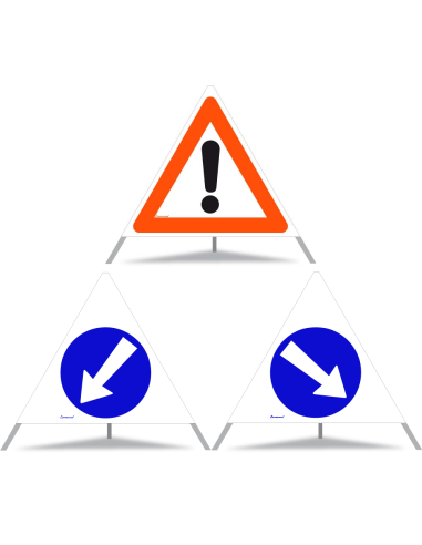 TRIOPAN Faltsignal 90 Tagesleuchtend Kombi mit Etui (Andere Gefahren - Links umfahren - Rechts umfahren)