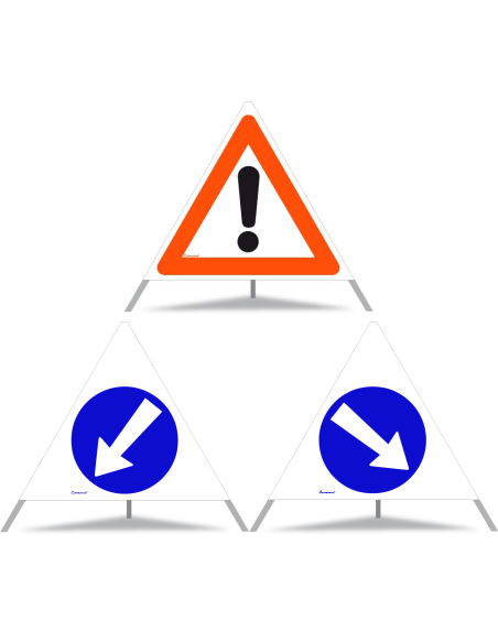 TRIOPAN Faltsignal 90 Tagesleuchtend Kombi mit Etui (Andere Gefahren - Links umfahren - Rechts umfahren)