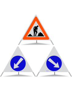 TRIOPAN Faltsignal 90 R1 Reflektierend Kombi mit Etui (Baustelle - Links umfahren - Rechts umfahren)