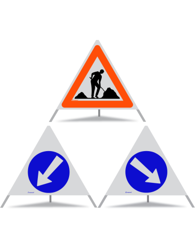 TRIOPAN Faltsignal 90 R1 Reflektierend Kombi mit Etui (Baustelle - Links umfahren - Rechts umfahren)