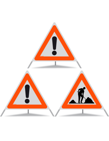 TRIOPAN Faltsignal 90 R1 Reflektierend Kombi mit Etui (2x Andere Gefahren - Baustelle)