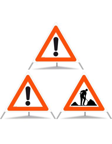 TRIOPAN Faltsignal 90 Tagesleuchtend Kombi mit Etui (2x Andere Gefahren - Baustelle)