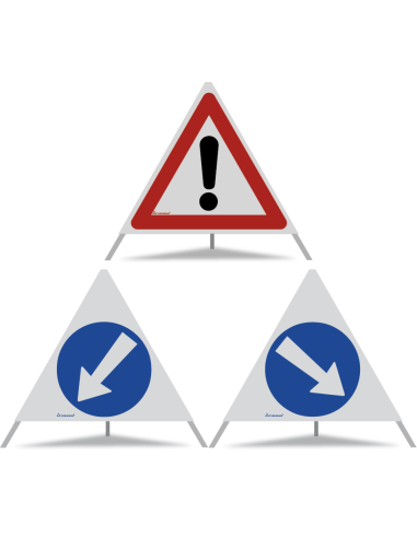 TRIOPAN Faltsignal 70 R2 Retro-reflektierend Kombi mit Etui (Andere Gefahren - Links umfahren - Rechts umfahren)