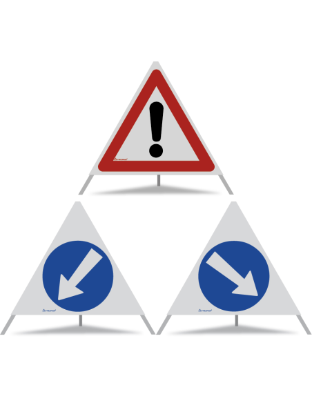 TRIOPAN Faltsignal 70 R2 Retro-reflektierend Kombi mit Etui (Andere Gefahren - Links umfahren - Rechts umfahren)
