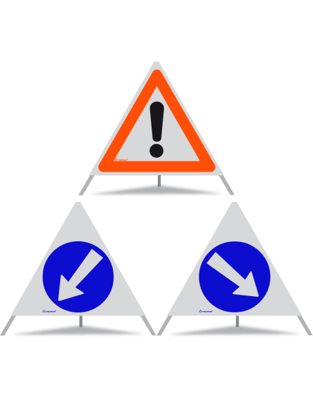 TRIOPAN Faltsignal 70 R1 Reflektierend Kombi mit Etui (Andere Gefahren - Links umfahren - Rechts umfahren)