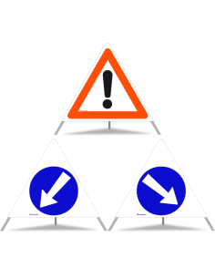 TRIOPAN Faltsignal 70 Tagesleuchtend Kombi mit Etui (Andere Gefahren - Links umfahren - Rechts umfahren)