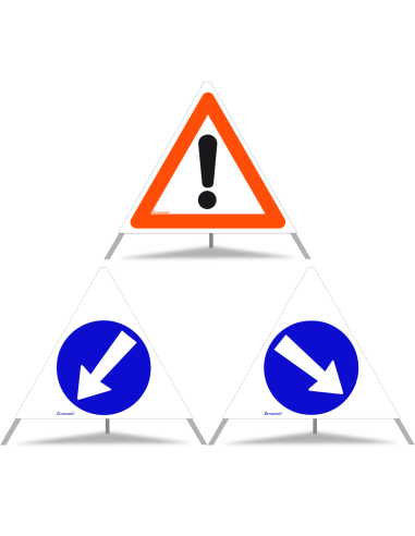 TRIOPAN Faltsignal 70 Tagesleuchtend Kombi mit Etui (Andere Gefahren - Links umfahren - Rechts umfahren)