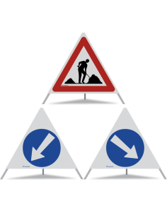 TRIOPAN Faltsignal 70 R2 Retro-reflektierend Kombi mit Etui (Baustelle - Links umfahren - Rechts umfahren)