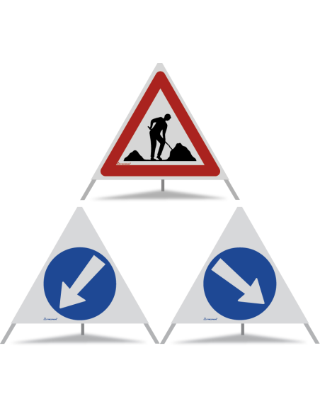 TRIOPAN Faltsignal 70 R2 Retro-reflektierend Kombi mit Etui (Baustelle - Links umfahren - Rechts umfahren)