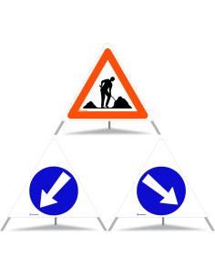 TRIOPAN Faltsignal 70 Tagesleuchtend Kombi mit Etui (Baustelle - Links umfahren - Rechts umfahren)
