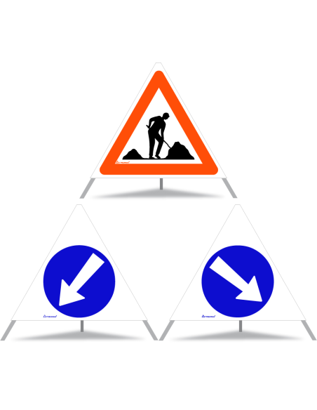 TRIOPAN Faltsignal 70 Tagesleuchtend Kombi mit Etui (Baustelle - Links umfahren - Rechts umfahren)