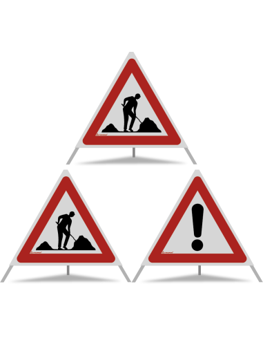 TRIOPAN Faltsignal 70 R2 Retro-reflektierend Kombi mit Etui (2x Baustelle - Andere Gefahren)