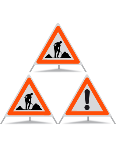 TRIOPAN Faltsignal 70 R1 Reflektierend Kombi mit Etui (2x Baustelle - Andere Gefahren)