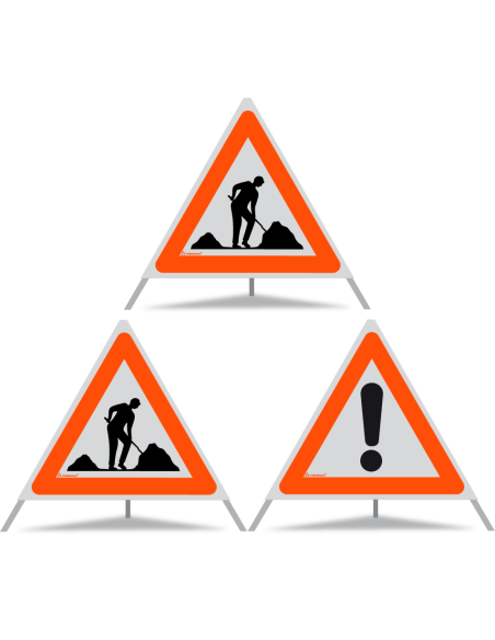 TRIOPAN Faltsignal 70 R1 Reflektierend Kombi mit Etui (2x Baustelle - Andere Gefahren)