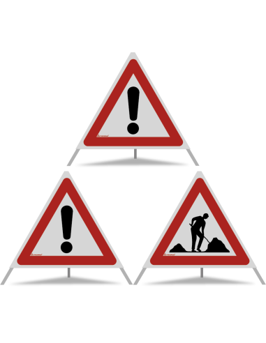 TRIOPAN Faltsignal 70 R2 Retro-reflektierend Kombi mit Etui (2x Andere Gefahren - Baustelle)