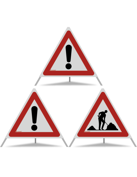 TRIOPAN Faltsignal 70 R2 Retro-reflektierend Kombi mit Etui (2x Andere Gefahren - Baustelle)