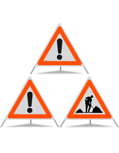 TRIOPAN Faltsignal 70 R1 Reflektierend Kombi mit Etui (2x Andere Gefahren - Baustelle)