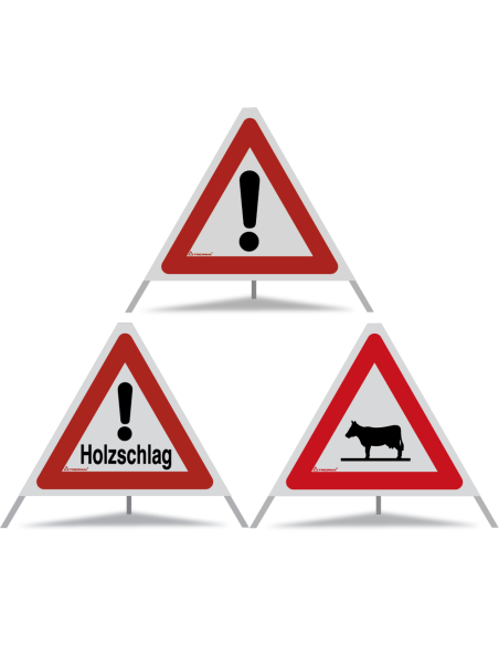 TRIOPAN Faltsignal 60 R2 Retro-reflektierend Kombi mit Etui (Andere Gefahren - Holzschlag - Kuhsymbol)
