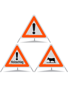 TRIOPAN Faltsignal 60 R1 Reflektierend Kombi mit Etui (Andere Gefahren - Holzschlag - Tiere)