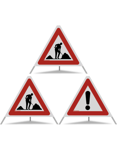 TRIOPAN Faltsignal 60 R2 Retro-reflektierend Kombi mit Etui (2x Baustelle - Andere Gefahren)