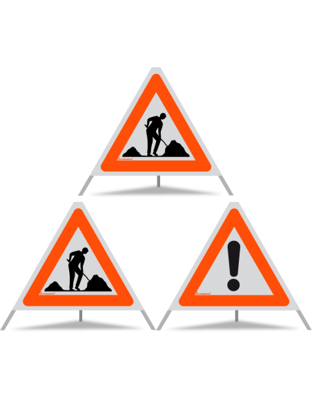 TRIOPAN Faltsignal 60 R1 Reflektierend Kombi mit Etui (2x Baustelle - Andere Gefahren)