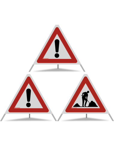TRIOPAN Faltsignal 60 R2 Retro-reflektierend Kombi mit Etui (2x Andere Gefahren - Baustelle)