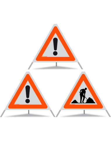 TRIOPAN Faltsignal 60 R1 Reflektierend Kombi mit Etui (2x Andere Gefahren - Baustelle)